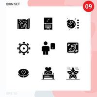 Pack of 9 Modern Solid Glyphs Signs and Symbols for Web Print Media such as body setting laptop building statistics Editable Vector Design Elements