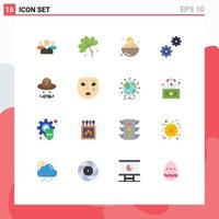 Flat Color Pack of 16 Universal Symbols of cap gears anemone flower controls fast food Editable Pack of Creative Vector Design Elements