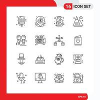 Set of 16 Modern UI Icons Symbols Signs for nature game location athletics romance Editable Vector Design Elements