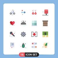 Set of 16 Commercial Flat Colors pack for extractor heart earing love sport Editable Pack of Creative Vector Design Elements