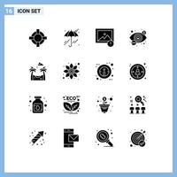 Group of 16 Solid Glyphs Signs and Symbols for chamomile park photo hammock view Editable Vector Design Elements