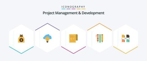 Project Management And Development 25 Flat icon pack including pen. stationary. success. essential tools. report vector