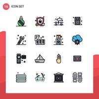 Universal Icon Symbols Group of 16 Modern Flat Color Filled Lines of wrench construction leak player songs Editable Creative Vector Design Elements