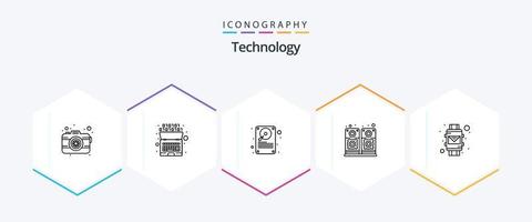 Technology 25 Line icon pack including smart wrist. email. data. speaker. music vector