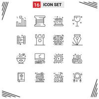 Pack of 16 Modern Outlines Signs and Symbols for Web Print Media such as film video lab wine food Editable Vector Design Elements