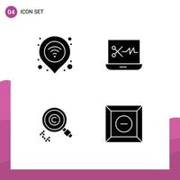 Group of 4 Solid Glyphs Signs and Symbols for internet copyright signal audio editing software owner Editable Vector Design Elements