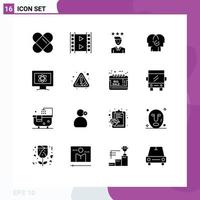 Set of 16 Commercial Solid Glyphs pack for monitor selection growth resources human Editable Vector Design Elements