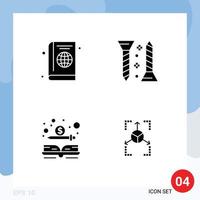 Set of 4 Modern UI Icons Symbols Signs for passport book globe screw dollar Editable Vector Design Elements