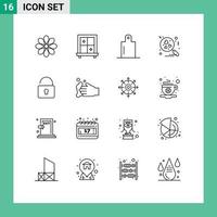 Mobile Interface Outline Set of 16 Pictograms of soap cleaning preparation security unlock Editable Vector Design Elements