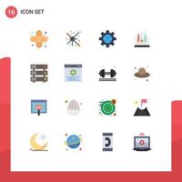 16 User Interface Flat Color Pack of modern Signs and Symbols of hosting rack internet database test Editable Pack of Creative Vector Design Elements