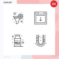 Universal Icon Symbols Group of 4 Modern Filledline Flat Colors of data filter breakfast gear filter down milk Editable Vector Design Elements