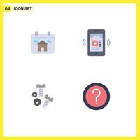 Set of 4 Vector Flat Icons on Grid for calendar screw house music customer Editable Vector Design Elements