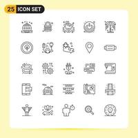 25 universal líneas conjunto para web y móvil aplicaciones poder botón en apagado planeta disuasión charla editable vector diseño elementos