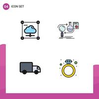 Set of 4 Vector Filledline Flat Colors on Grid for cloud market secure business logistics Editable Vector Design Elements