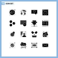 16 Universal Solid Glyph Signs Symbols of hexagon minimize headset less web Editable Vector Design Elements