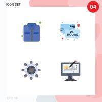 Modern Set of 4 Flat Icons Pictograph of office wheel hours message process Editable Vector Design Elements