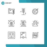 Pictogram Set of 9 Simple Outlines of internet data tree computing medical Editable Vector Design Elements