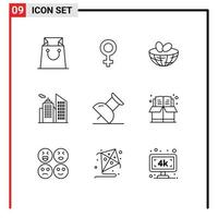 Pack of 9 creative Outlines of education book egg pin office Editable Vector Design Elements