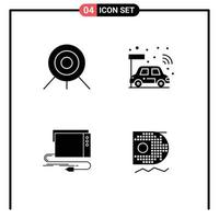 4 Universal Solid Glyphs Set for Web and Mobile Applications archery external car smart sound Editable Vector Design Elements