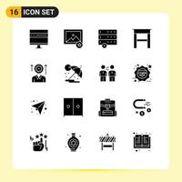 Universal Icon Symbols Group of 16 Modern Solid Glyphs of up management cancel time furniture Editable Vector Design Elements