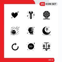 9 Creative Icons Modern Signs and Symbols of human meteorite biochemistry asteroid motion Editable Vector Design Elements