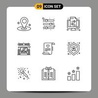 Universal Icon Symbols Group of 9 Modern Outlines of paper theater banking system speaker Editable Vector Design Elements