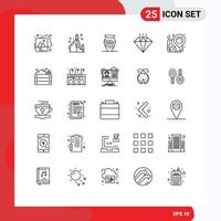 Modern Set of 25 Lines Pictograph of pin location ancient jar present diamond Editable Vector Design Elements