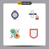 User Interface Pack of 4 Basic Flat Icons of gauge time gateway budget protection Editable Vector Design Elements