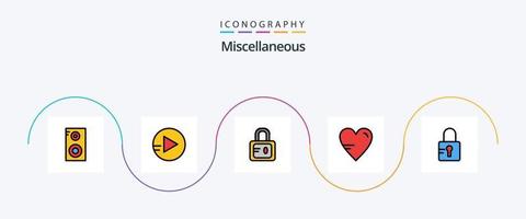 Miscellaneous Line Filled Flat 5 Icon Pack Including . heart. school. lock vector