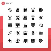 Pictogram Set of 25 Simple Solid Glyphs of code valentine ecommerce heart love Editable Vector Design Elements