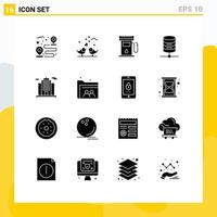 Set of 16 Modern UI Icons Symbols Signs for architecture money wedding server sign Editable Vector Design Elements