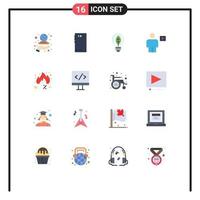 16 User Interface Flat Color Pack of modern Signs and Symbols of playback body camera avatar power Editable Pack of Creative Vector Design Elements