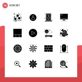 Editable Vector Line Pack of 16 Simple Solid Glyphs of grid imac door device computer Editable Vector Design Elements
