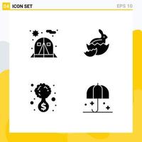 Pack of 4 creative Solid Glyphs of camping investment robbit nature insurance Editable Vector Design Elements