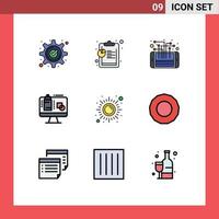 Set of 9 Vector Filledline Flat Colors on Grid for fitness data circuit screen smart Editable Vector Design Elements