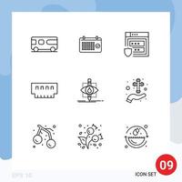 9 Universal Outline Signs Symbols of memory gadget time devices storage Editable Vector Design Elements