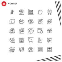 moderno conjunto de 25 líneas y símbolos tal como educación manzana gigante cuadrícula editar editable vector diseño elementos