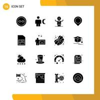 16 Thematic Vector Solid Glyphs and Editable Symbols of marker location human potential man Editable Vector Design Elements