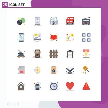 25 Universal Flat Color Signs Symbols of interface vehicle active learning transport bus Editable Vector Design Elements