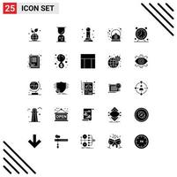 Mobile Interface Solid Glyph Set of 25 Pictograms of clock pot business kettle coffee Editable Vector Design Elements