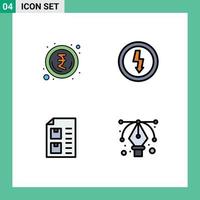 Mobile Interface Filledline Flat Color Set of 4 Pictograms of indian document charge power paper Editable Vector Design Elements