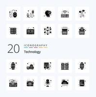 20 Technology Solid Glyph icon Pack like mobile feature mp pwatch device vector