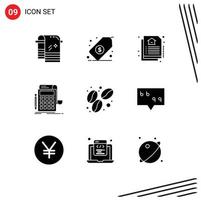 Modern Set of 9 Solid Glyphs Pictograph of coffee calculator document calculation audit Editable Vector Design Elements