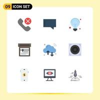 Set of 9 Vector Flat Colors on Grid for iot internet campaigns cloud machine Editable Vector Design Elements