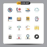 Pictogram Set of 16 Simple Flat Colors of australia night contact cloud box Editable Pack of Creative Vector Design Elements