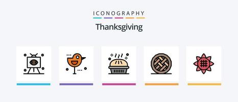 acción de gracias línea lleno 5 5 icono paquete incluso Víspera de Todos los Santos. celebracion. cosecha. calabaza tarta. día festivo. creativo íconos diseño vector