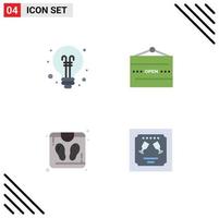 4 Universal Flat Icons Set for Web and Mobile Applications bulb bathroom scale back to school open sauna Editable Vector Design Elements