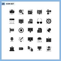 Pack of 25 Modern Solid Glyphs Signs and Symbols for Web Print Media such as telescope scope folder astronomy monitor Editable Vector Design Elements