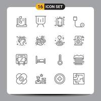 Modern Set of 16 Outlines and symbols such as hardware cord performance computers decoration Editable Vector Design Elements