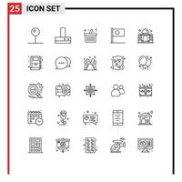 Line Pack of 25 Universal Symbols of taj mahal building online shopping flag bangladesh Editable Vector Design Elements